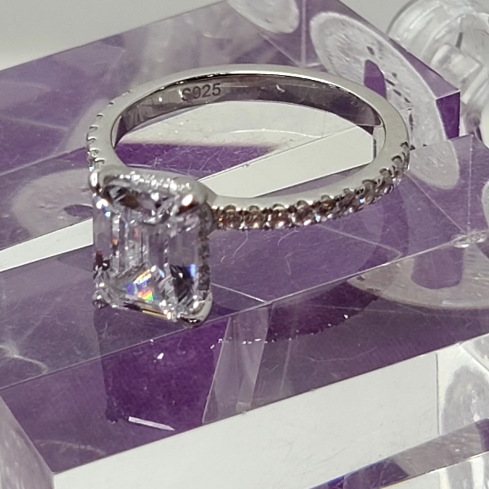 Emerald Cut Sterling Silver Ring - image 6